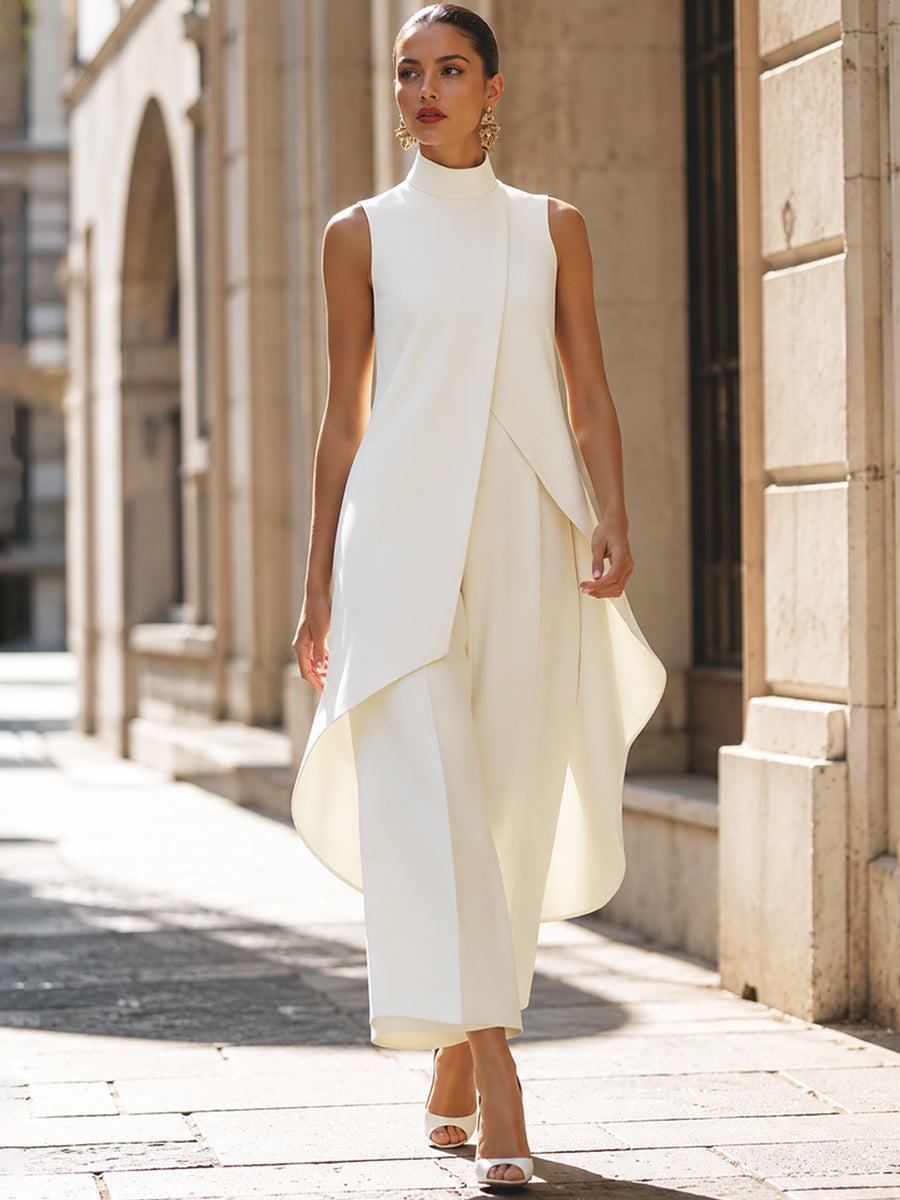 Martina high-neck sculpted wide-leg jumpsuit for women by Bennett and Lowe, shown in black, with a fitted bodice and flowing pants.