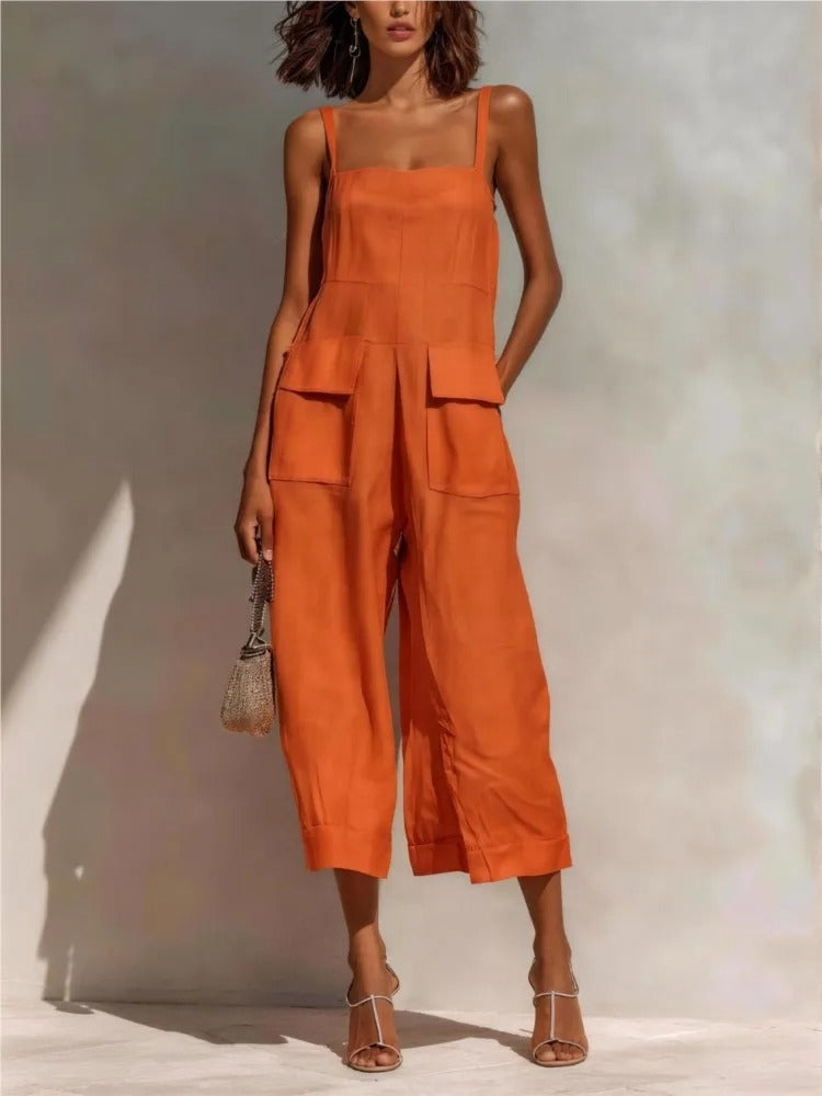Belted Linen Midi Dress Cargo Pockets