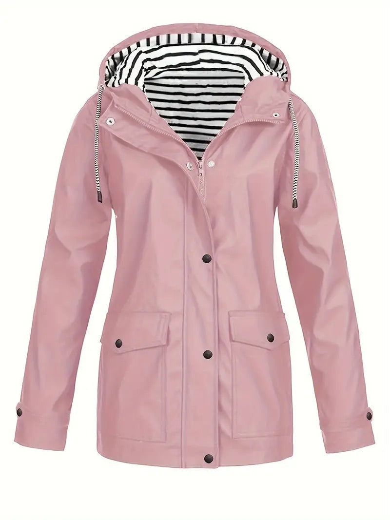 Striped Lined Zip Jacket Rain Coat Trendy Autumn Winter