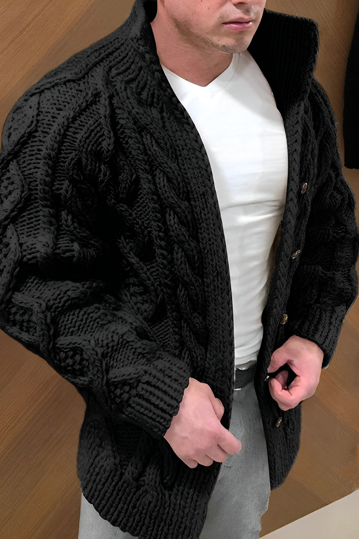 Men's Cable Knit Cardigan Buttoned Chunky Layering