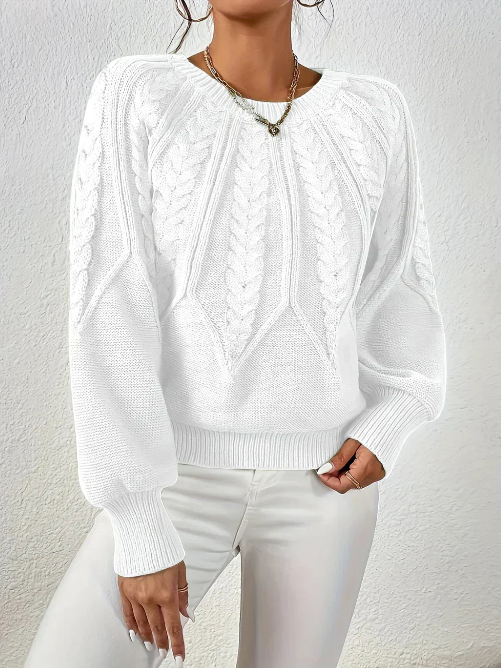 Cable Knit Jumper Relaxed Fit Round Neck Long Sleeve Winter