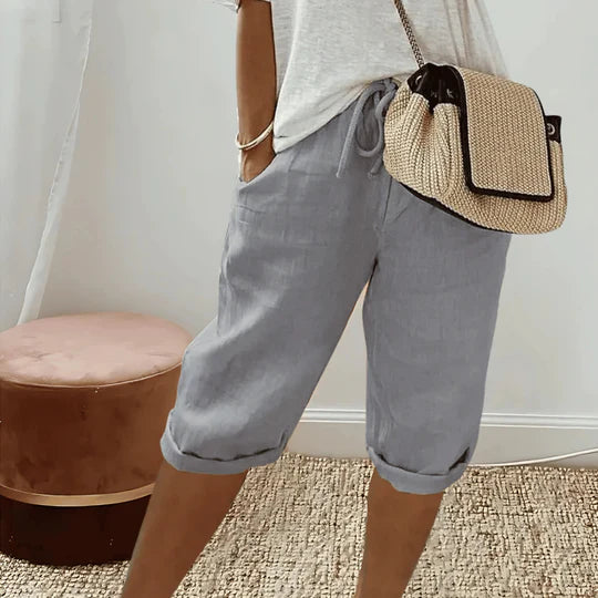 Harem Shorts Knee Length Drawstring Cotton Summer