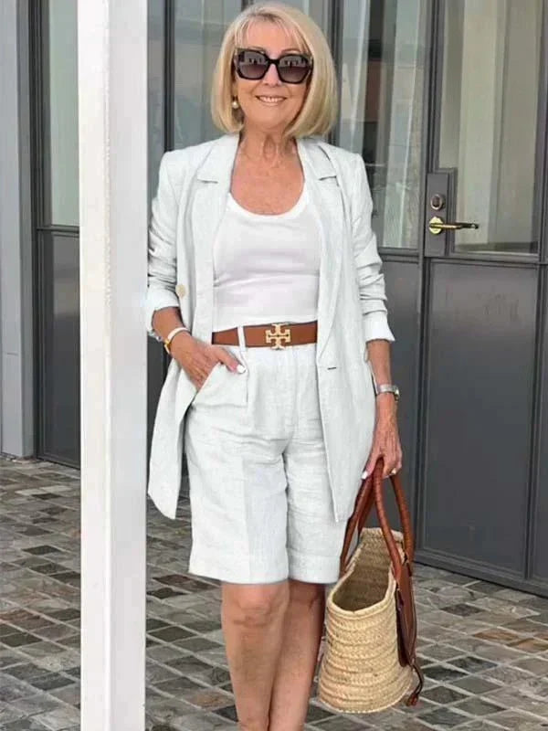 Linen Blazer And Shorts Two Piece Set Summer