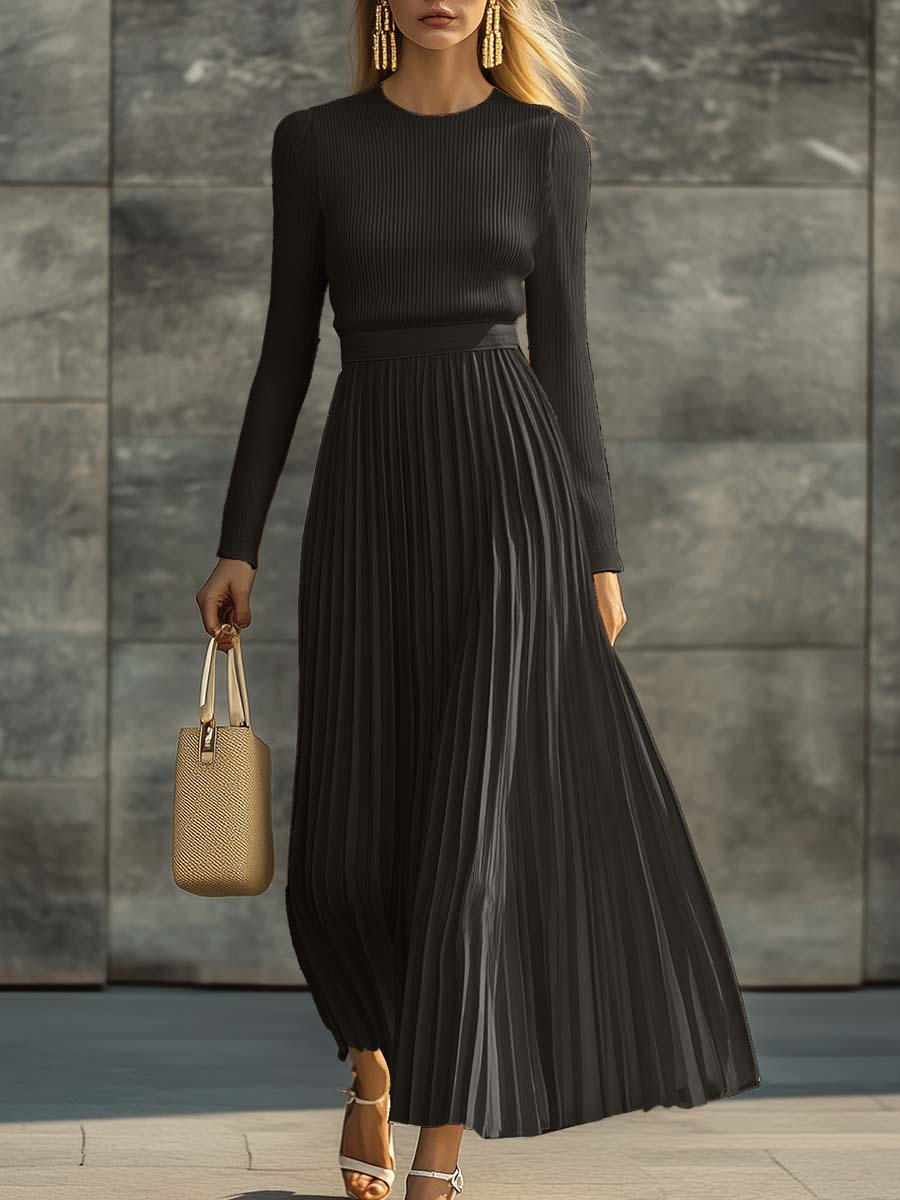 Charlotte ribbed knit pleated midi dress for women by Bennett and Lowe, featuring a flowing maxi design and textured fabric.