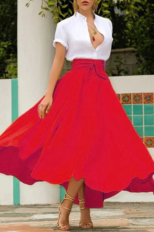 A Line Maxi Skirt High Waisted Tie Waist Summer