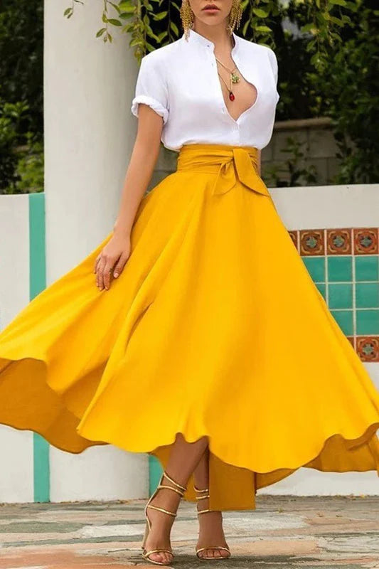 A Line Maxi Skirt High Waisted Tie Waist Summer
