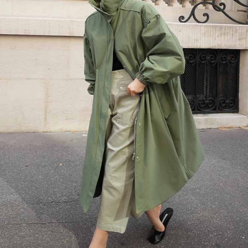 Oversized Coat Stand Collar Drawstring Balloon Sleeves