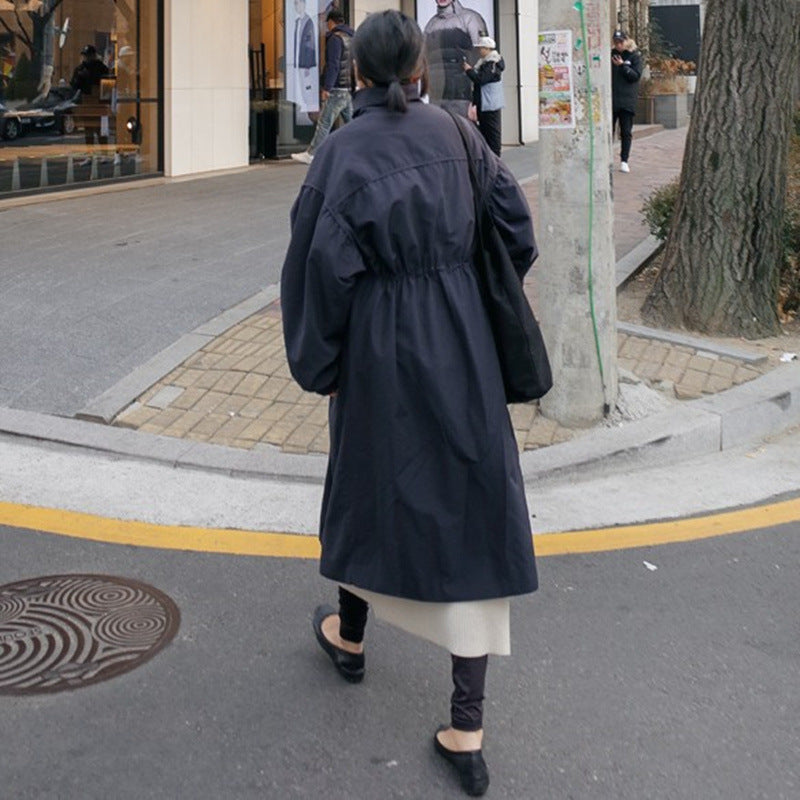 Oversized Coat Stand Collar Drawstring Balloon Sleeves
