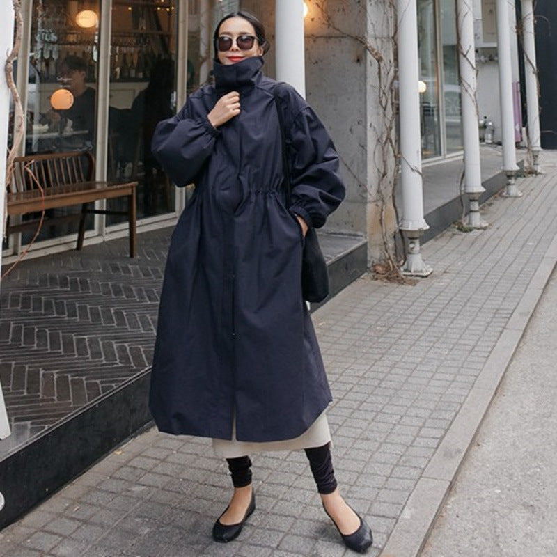 Oversized Coat Stand Collar Drawstring Balloon Sleeves