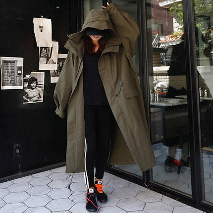 Oversized Parka Large Hood Drawstring Waist Relaxed