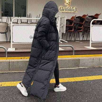 Extra Long Quilted Coat Hooded Windproof Thermal Fill