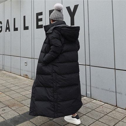 Extra Long Quilted Coat Hooded Windproof Thermal Fill