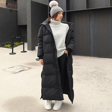 Extra Long Quilted Coat Hooded Windproof Thermal Fill