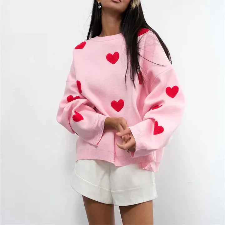 Women's Knit Jumper Heart Pattern Soft Cosy