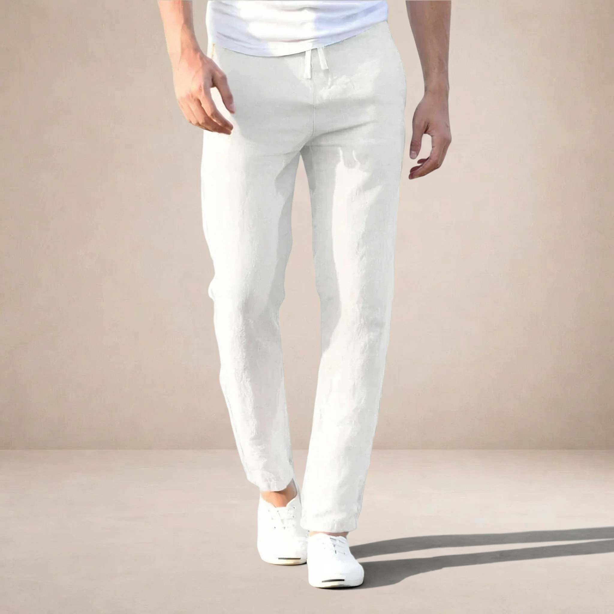 Men's Linen Summer Trousers Regular Fit Breathable Fabric Elastic Waist