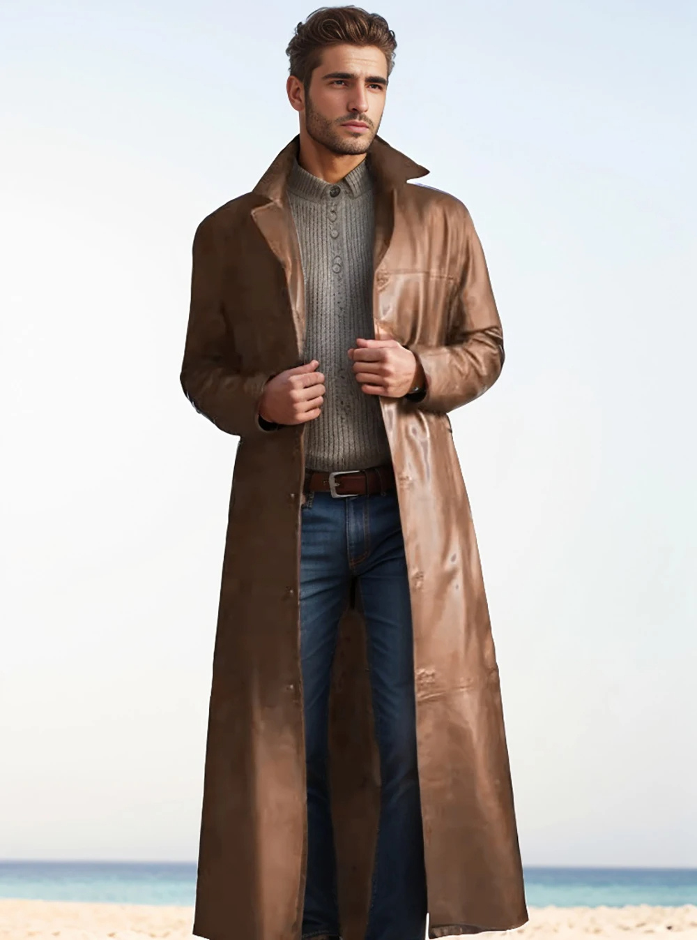Long Leather Coat for Men