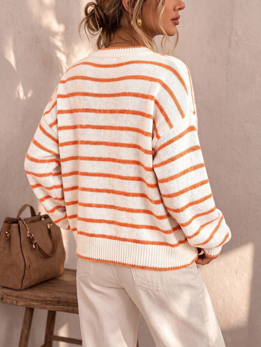 Bennett and Lowe Chelsea women's striped relaxed-fit knit cardigan with long sleeves and a cozy, casual style.
