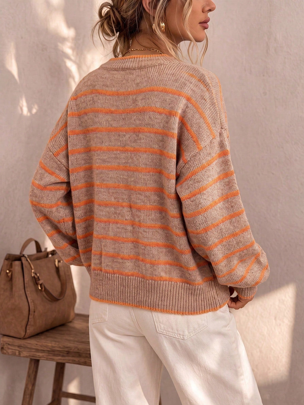 Bennett and Lowe Chelsea striped relaxed-fit women's knit cardigan with long sleeves and open front, casual and stylish.
