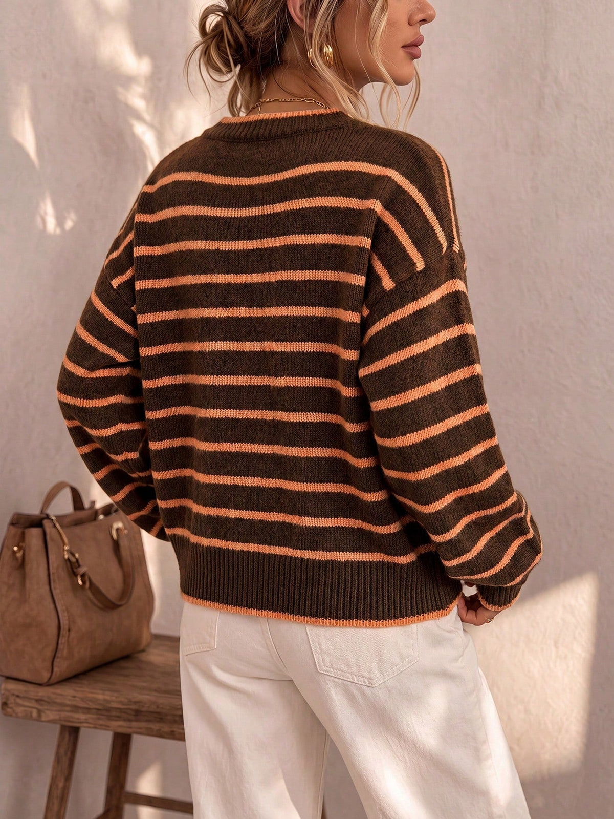 Bennett and Lowe Chelsea striped relaxed-fit knit cardigan for women, featuring a cozy knit fabric and casual style.