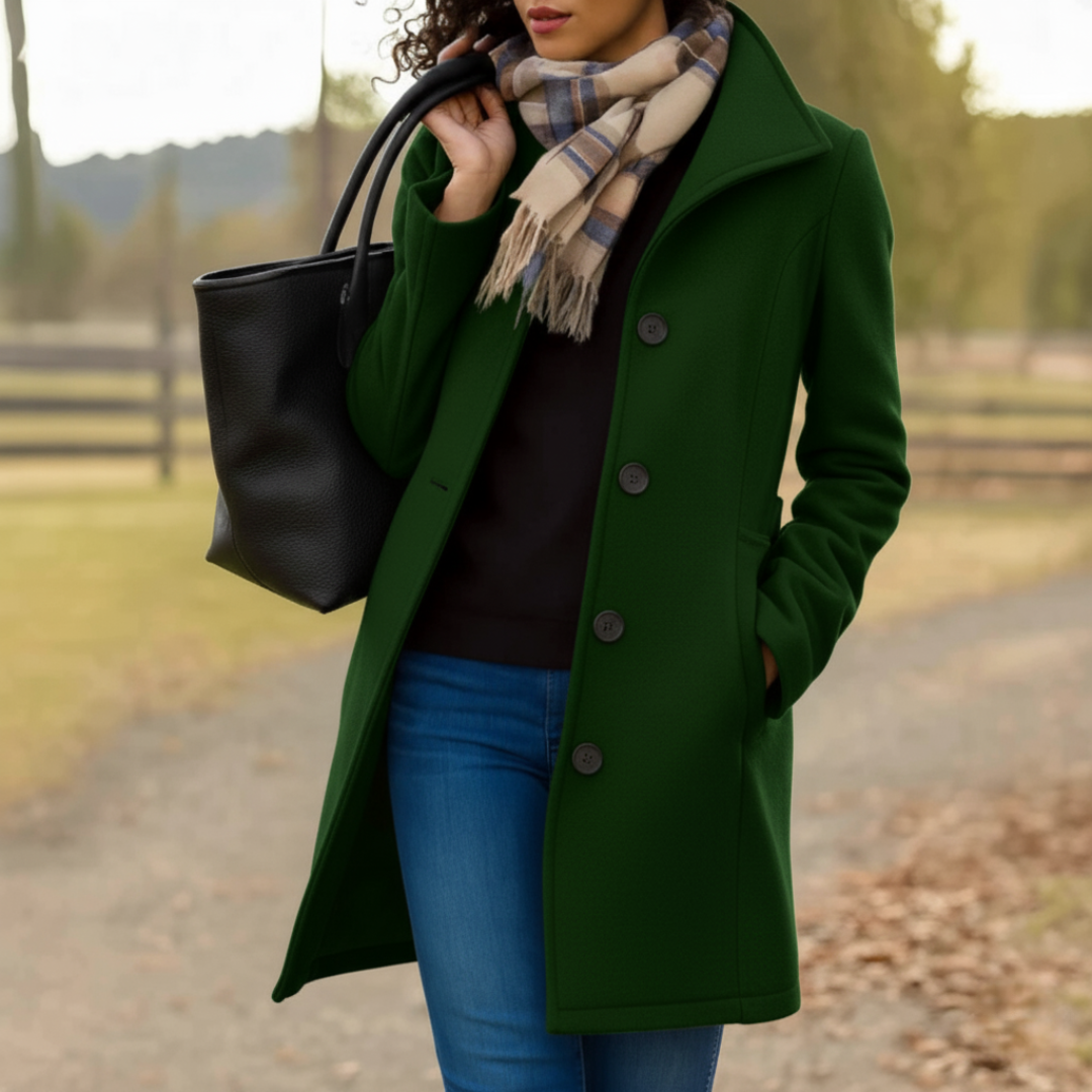 Mid Length Button Coat Classic Refined Everyday Elegant