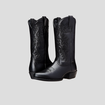 Western Cowboy Boots Block Heel Pointed Toe Leather