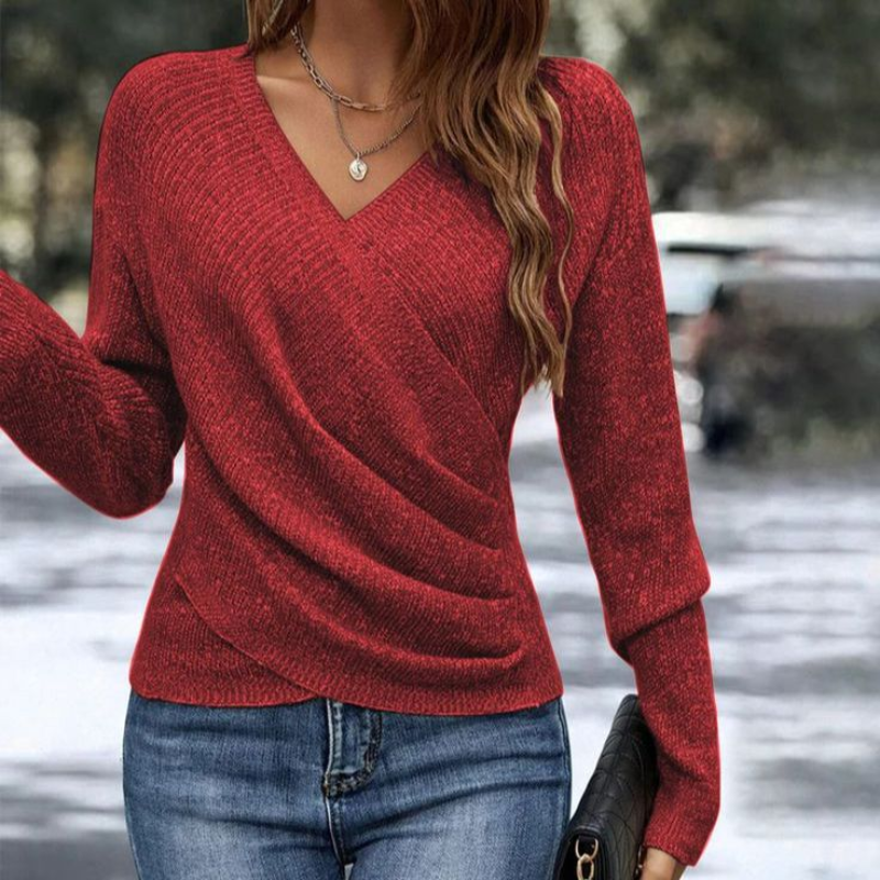 V Neck Wrap Jumper Crossover Front Long Sleeve Knit