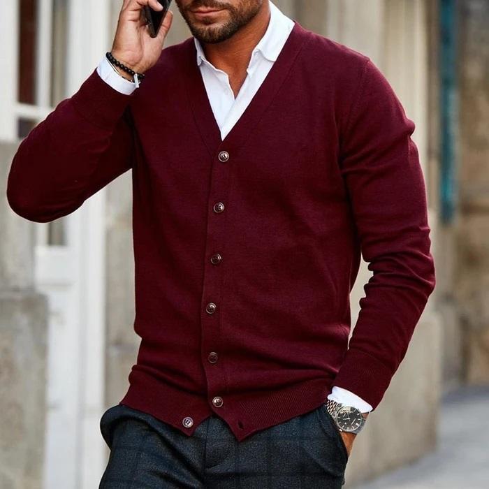 Men's Cardigan V Neck Buttoned Knit Casual Elegant