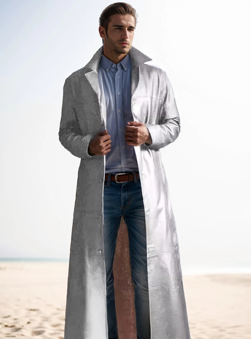 Long Leather Coat for Men