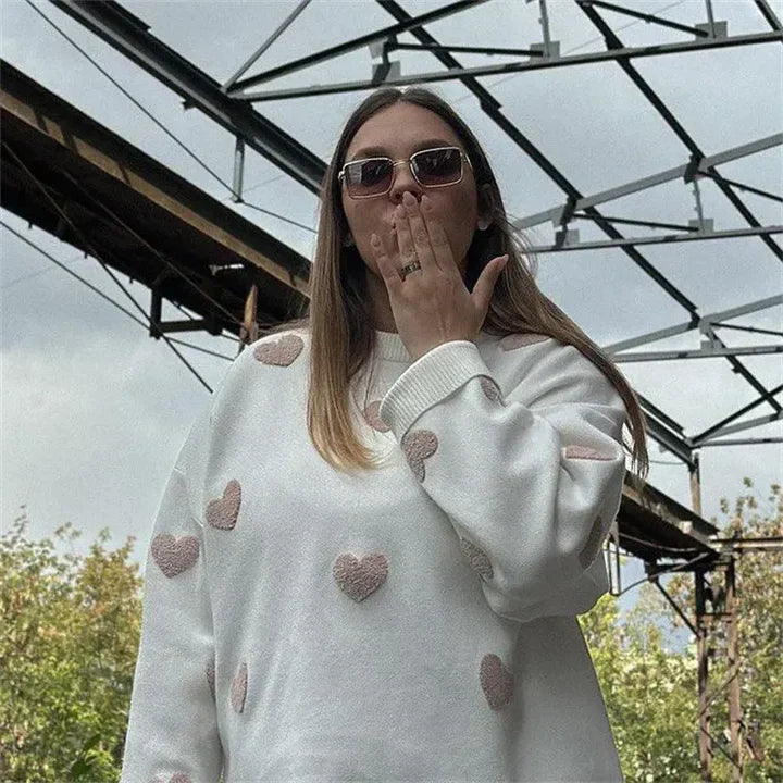 Women's Knit Jumper Heart Pattern Soft Cosy