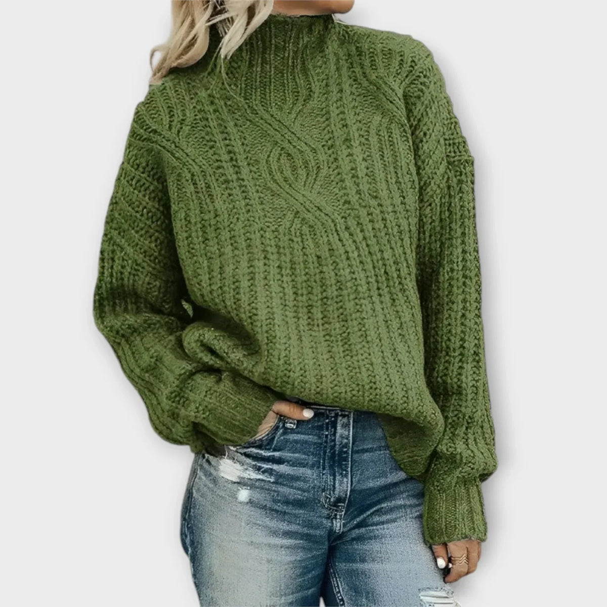 High Neck Jumper Cable Knit Slim Fit Long Sleeve Winter