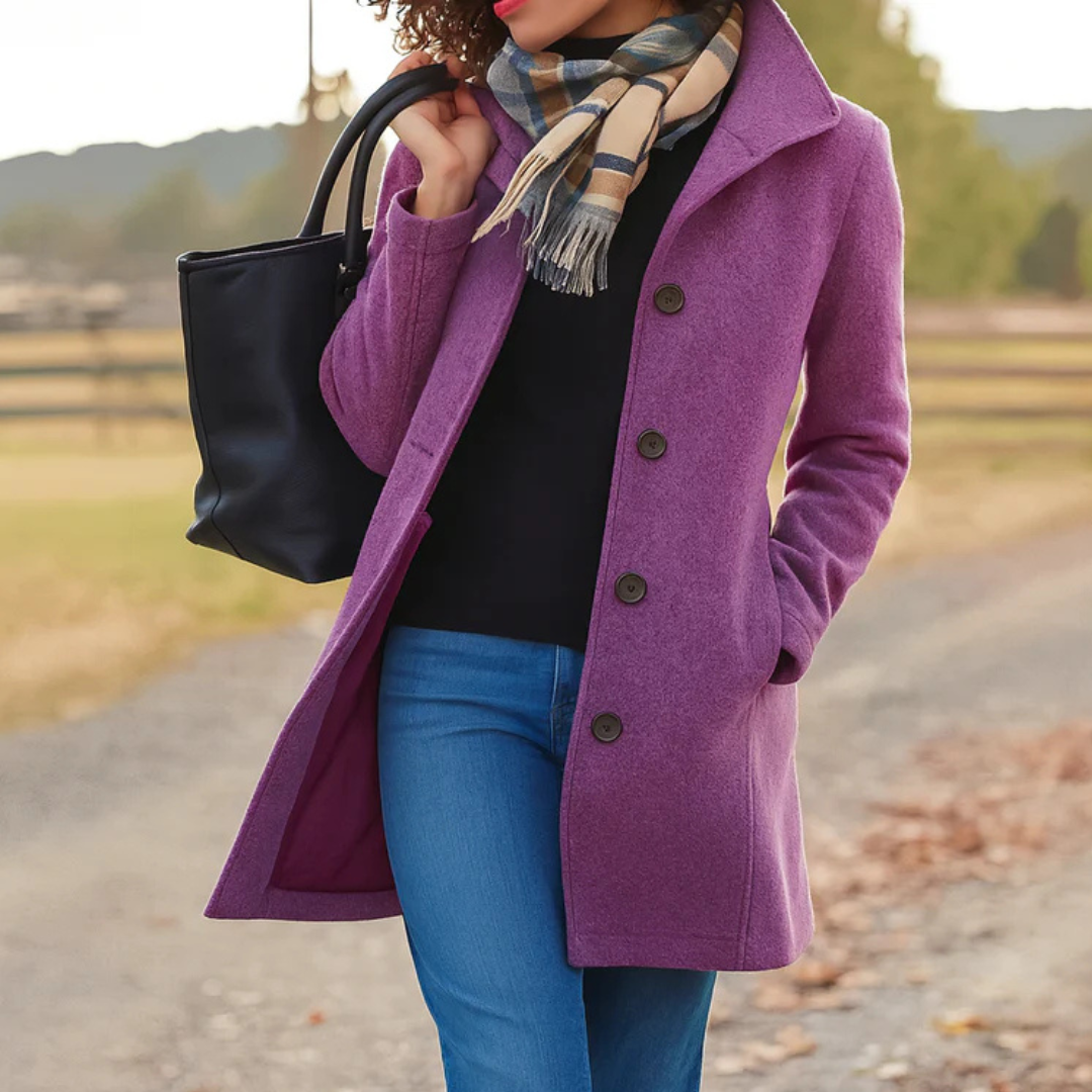 Mid Length Button Coat Classic Refined Everyday Elegant