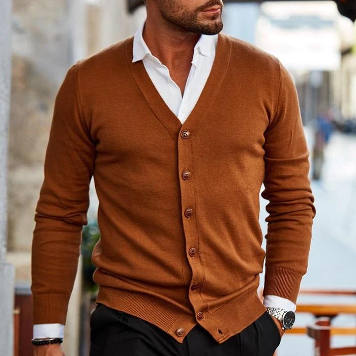 Men's Cardigan V Neck Buttoned Knit Casual Elegant