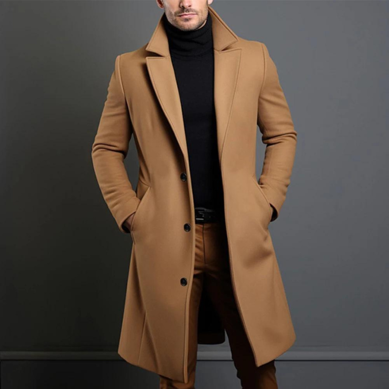 Men's Wool Blend Coat Single Breasted Tailored Winter