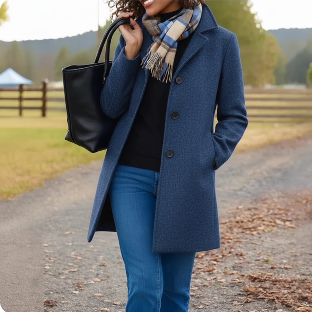 Mid Length Button Coat Classic Refined Everyday Elegant