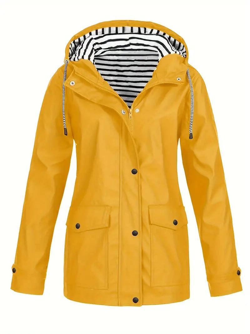 Striped Lined Zip Jacket Rain Coat Trendy Autumn Winter
