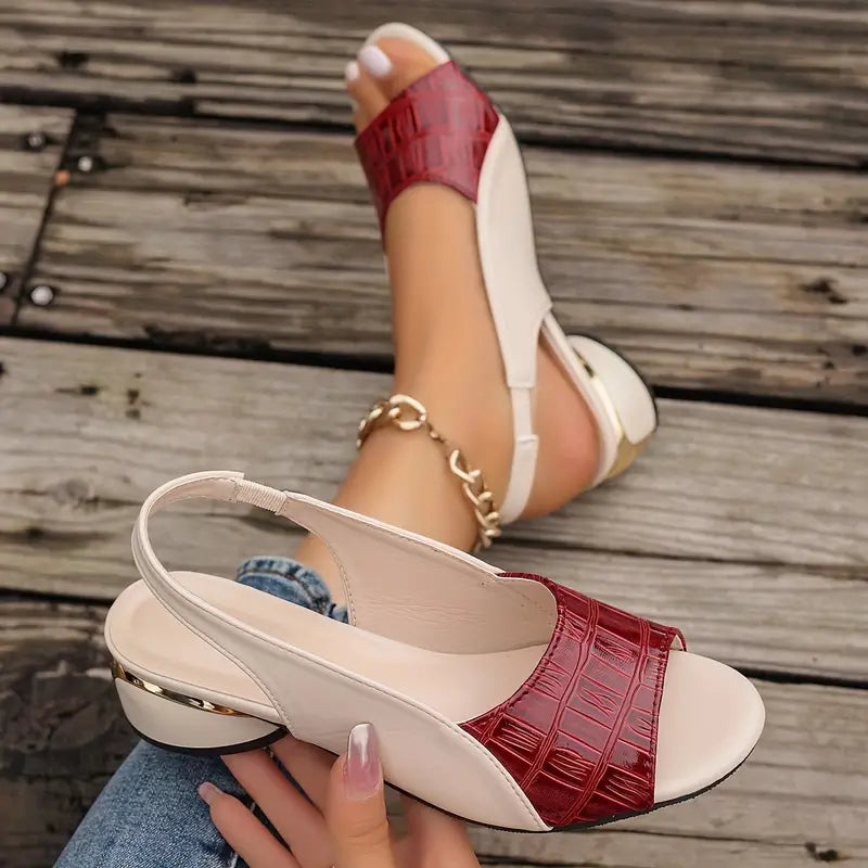 Leather Block Heel Sandals Cushioned
