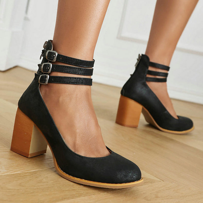 Comfort Block Heel Sandals Ankle Strap