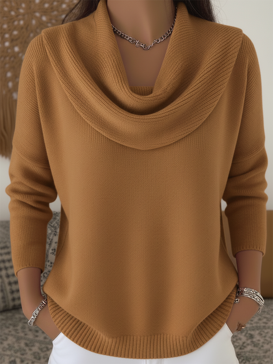 Cowl Neck Jumper Chunky Knit Relaxed Fit Long Sleeve