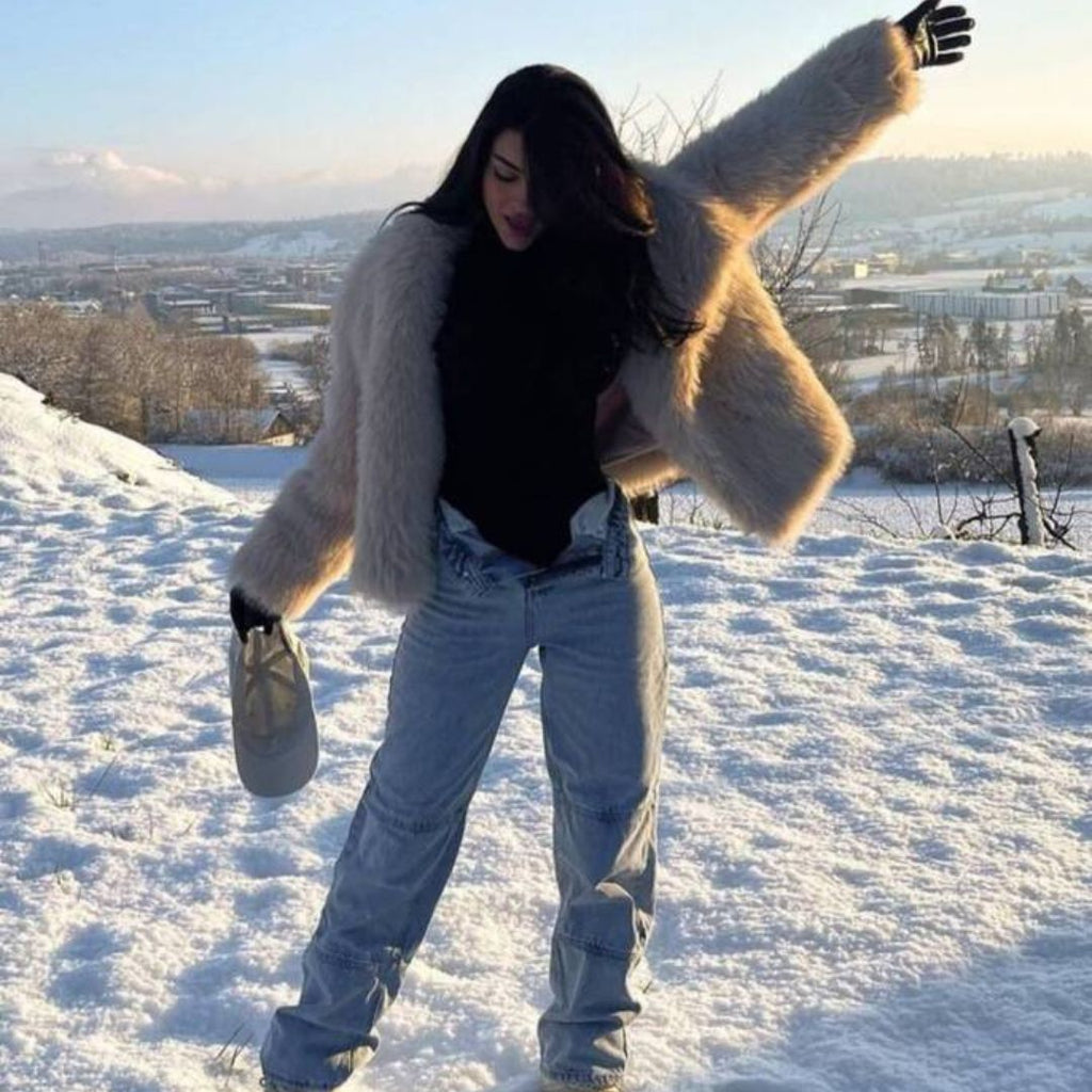 Faux Fur Winter Coat Plush Soft Warm Look Cosy