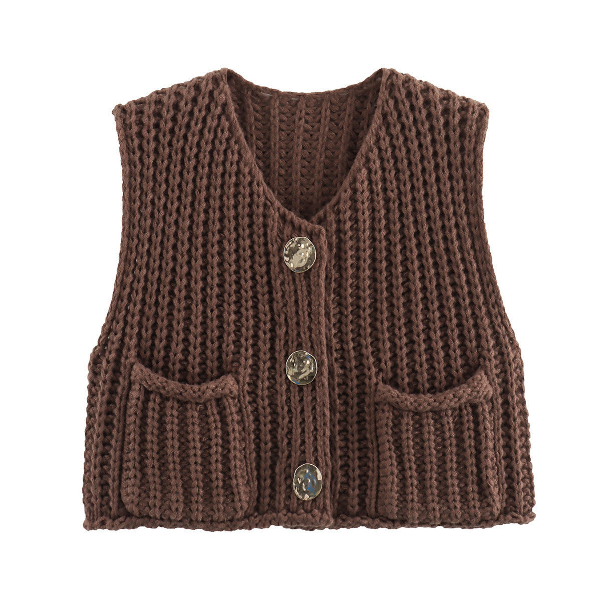 Women's Knit Waistcoat Sleeveless Gold Button Layering