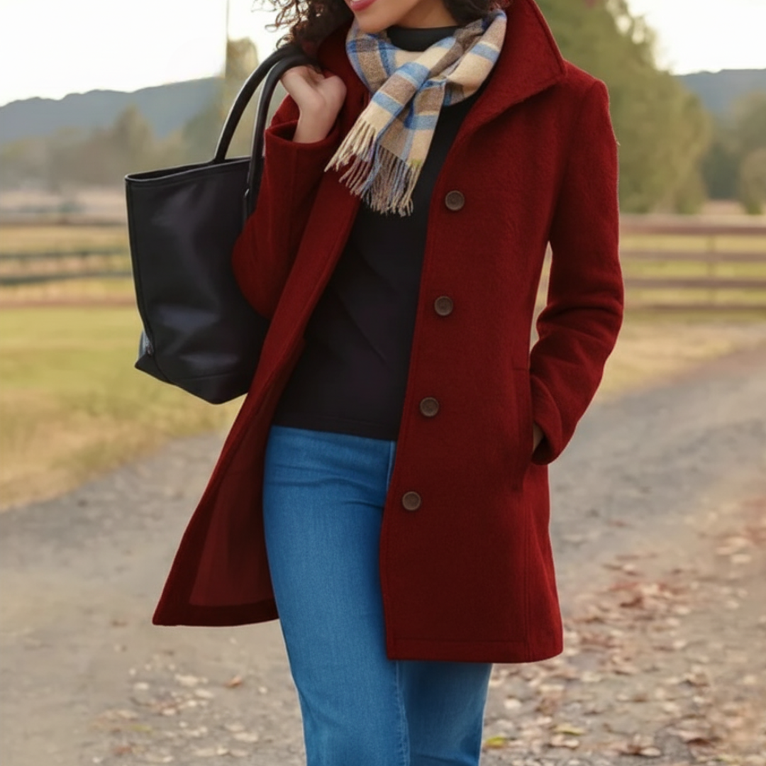 Mid Length Button Coat Classic Refined Everyday Elegant