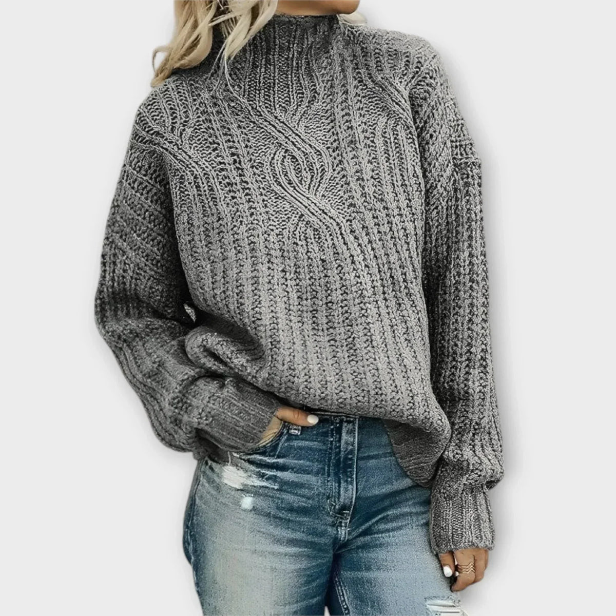 High Neck Jumper Cable Knit Slim Fit Long Sleeve Winter