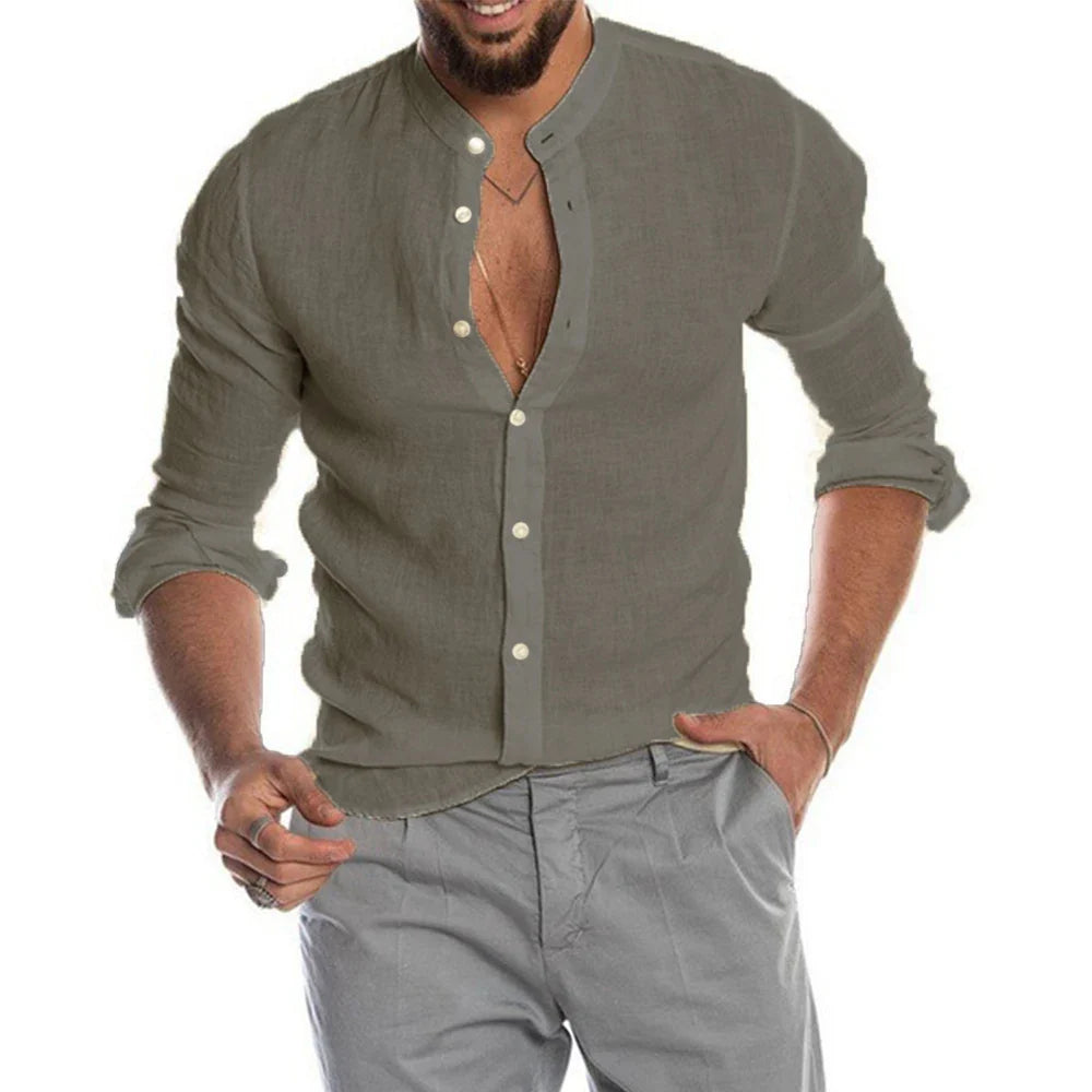 Grandad Collar Shirt Cotton Linen Summer
