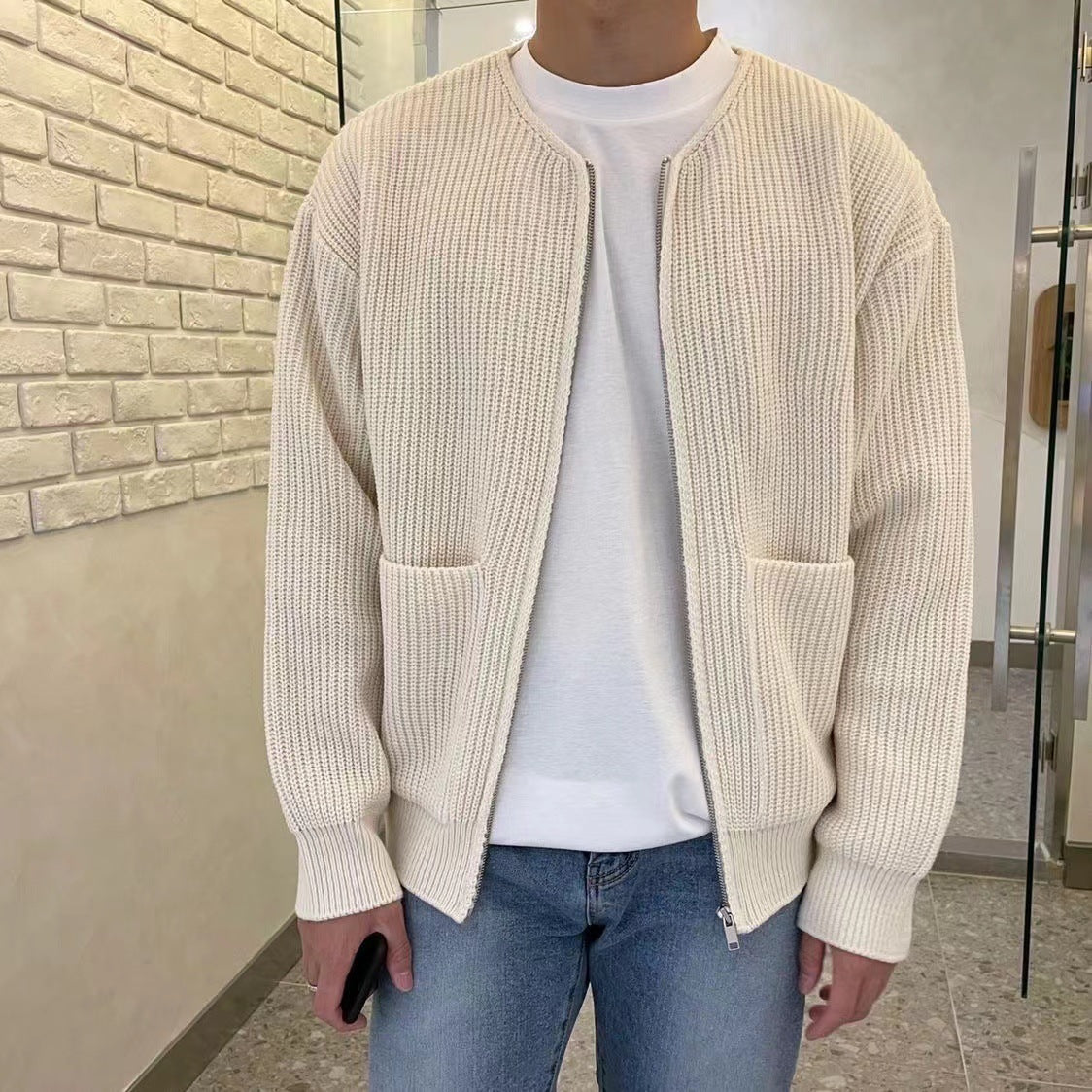 Men's Cardigan Knitted Texture Autumn Winter Layering
