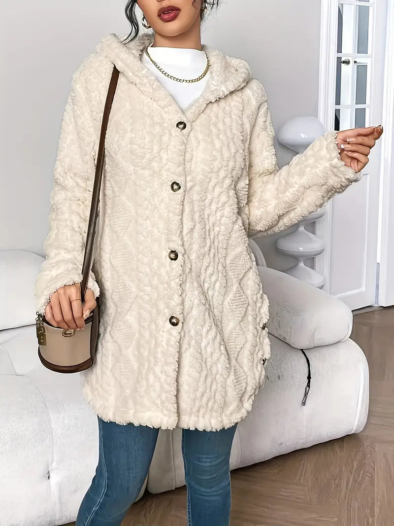 Plush Hooded Cardigan Fleece Open Front Long Sleeve Winter