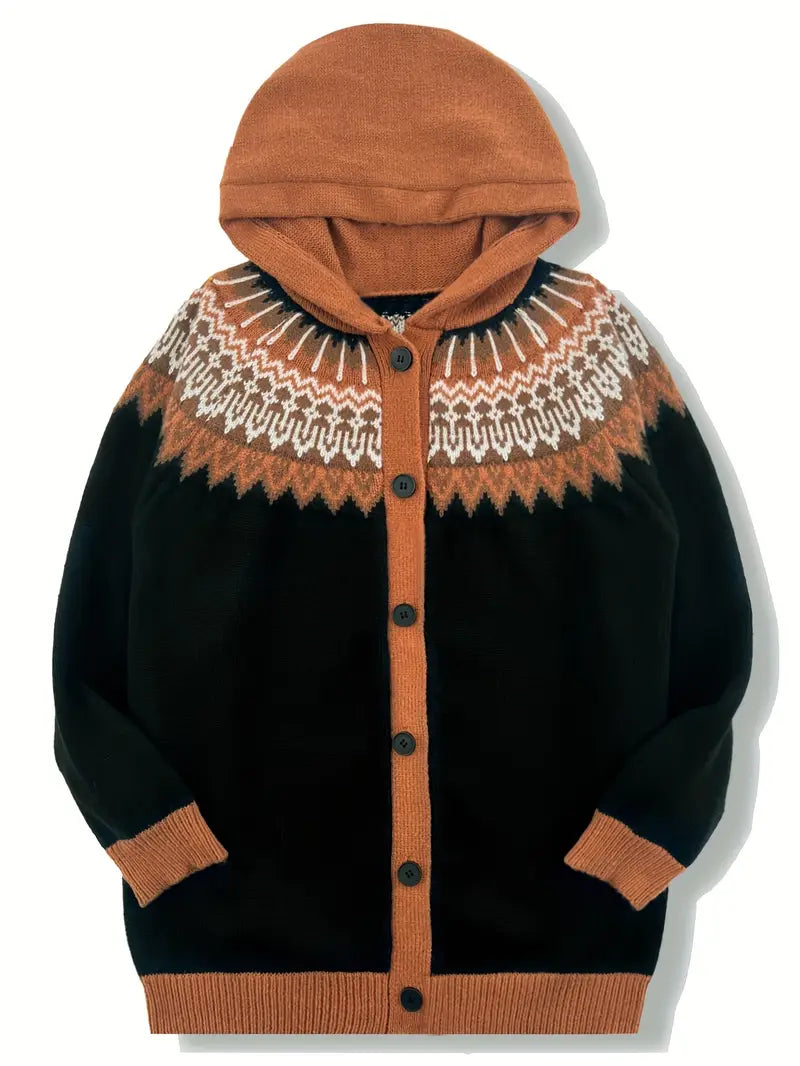 Hooded Cardigan Casual Knit Open Front Long Sleeve Cosy