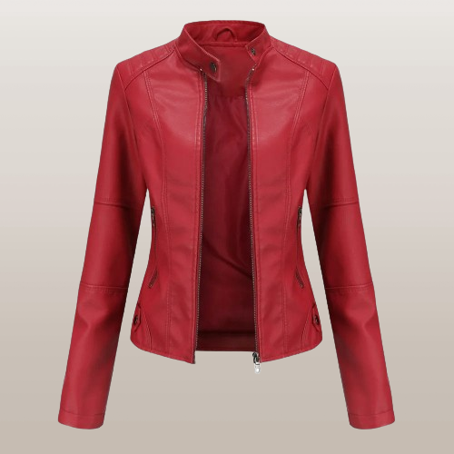 Women's Faux Leather Jacket Zip Up Tailored Fit Elegant