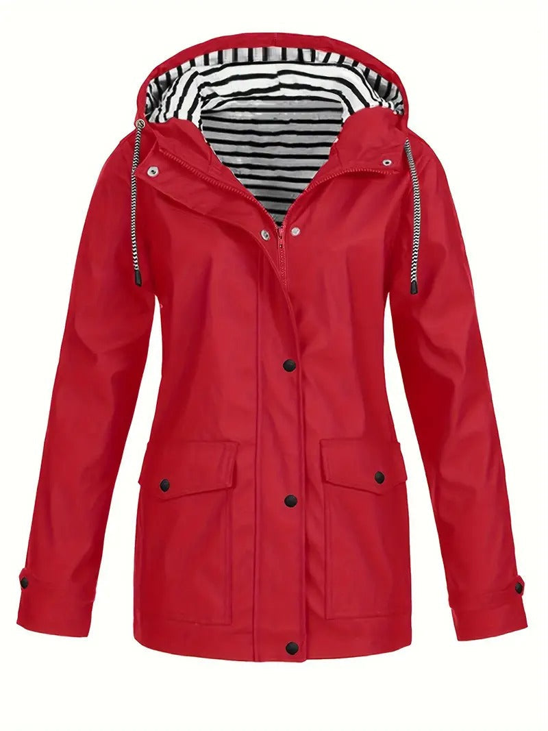 Striped Lined Zip Jacket Rain Coat Trendy Autumn Winter