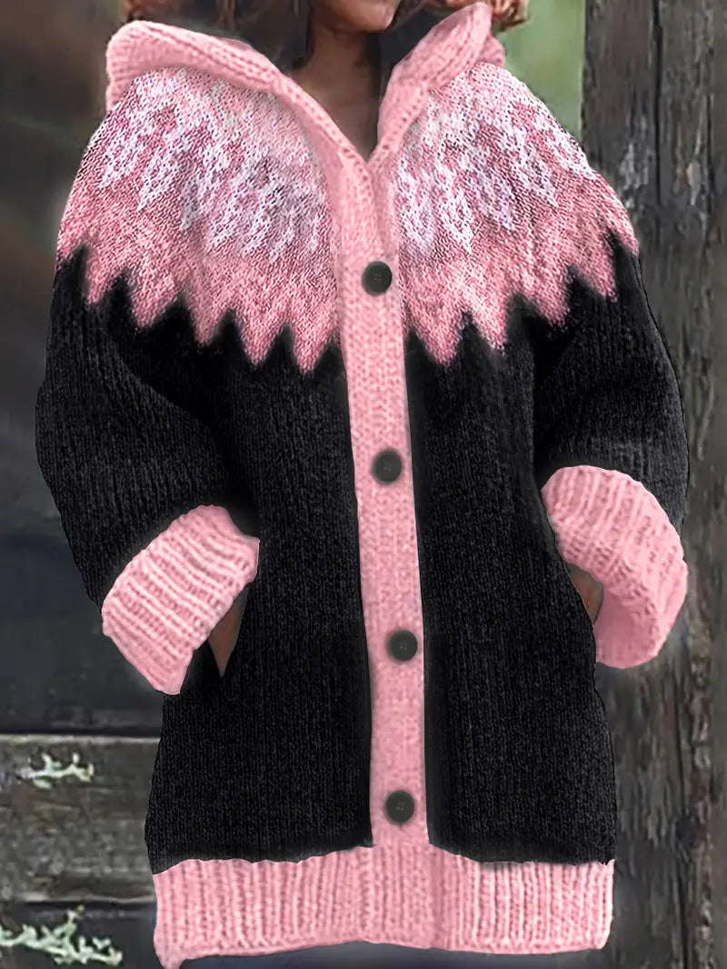 Hooded Cardigan Casual Knit Open Front Long Sleeve Cosy