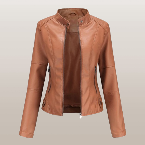 Women's Faux Leather Jacket Zip Up Tailored Fit Elegant